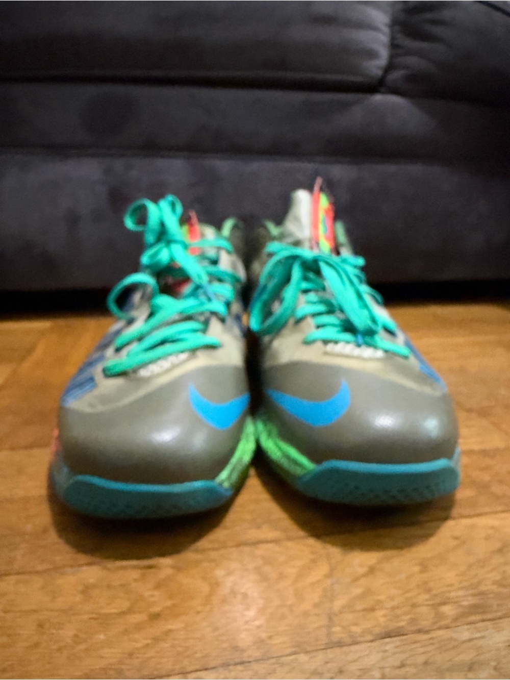 Nike Kids Olive Green Sneakers with Teal Accents